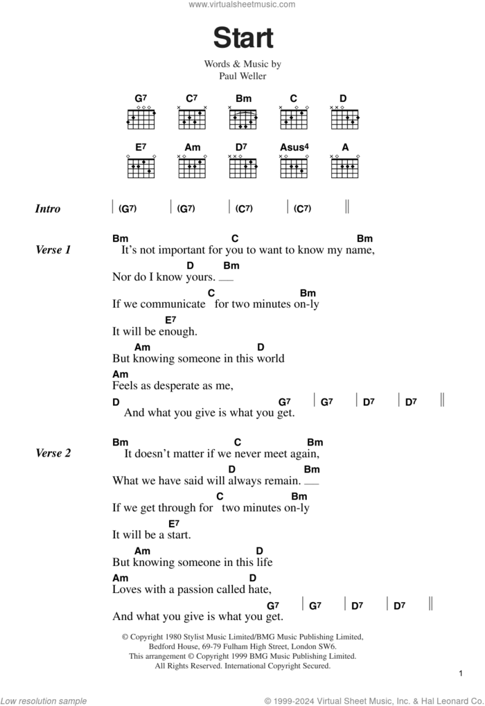 Start! sheet music for guitar (chords) by The Jam and Paul Weller, intermediate skill level