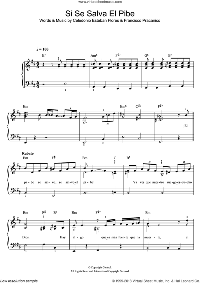 Si Se Salva El Pibe sheet music for piano solo by Celedonio Flores and Francisco Pracanico, easy skill level