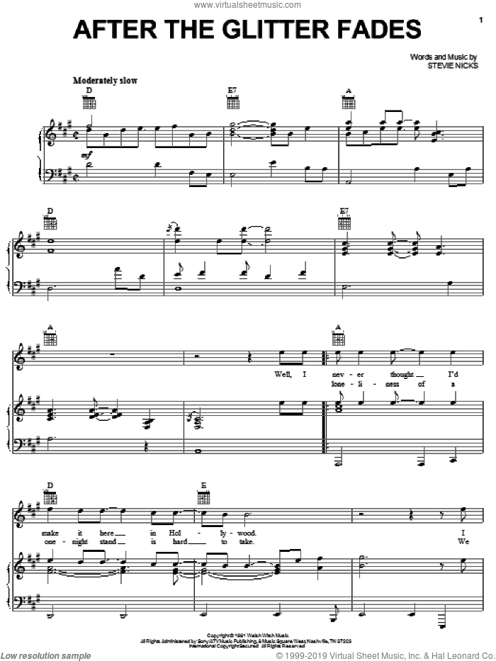 After The Glitter Fades sheet music for voice, piano or guitar by Stevie Nicks, intermediate skill level