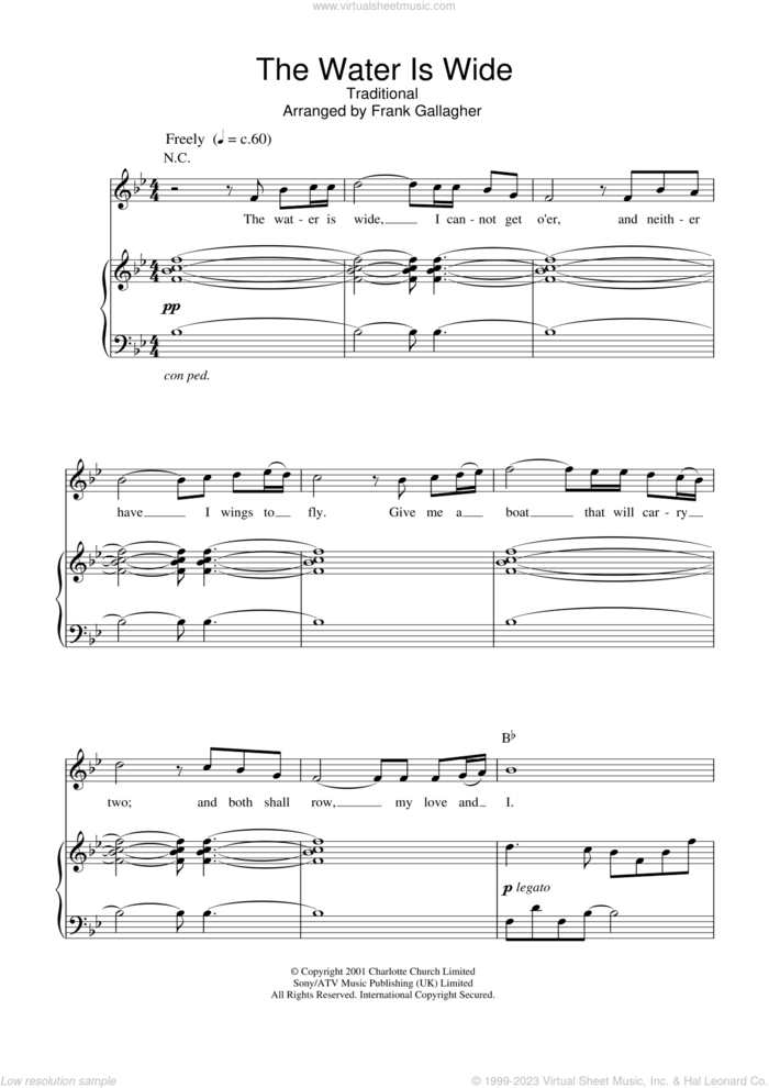 The Water Is Wide sheet music for voice, piano or guitar by Charlotte Church and Miscellaneous, intermediate skill level