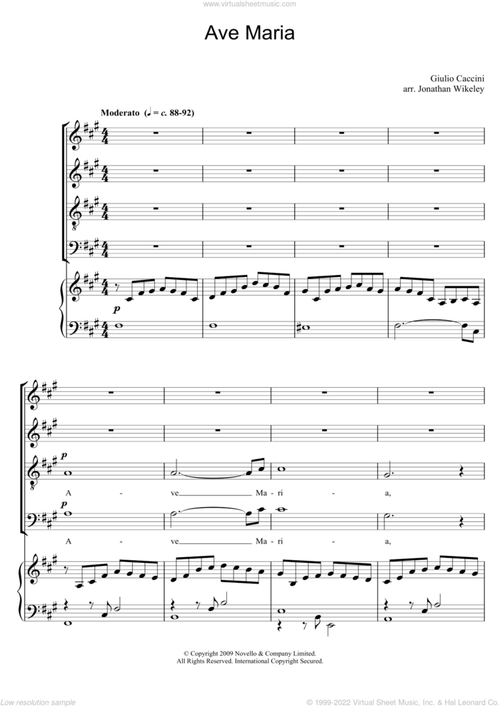 Ave Maria sheet music for choir (SATB: soprano, alto, tenor, bass) by Giulio Caccini and Nick Ingman, classical score, intermediate skill level