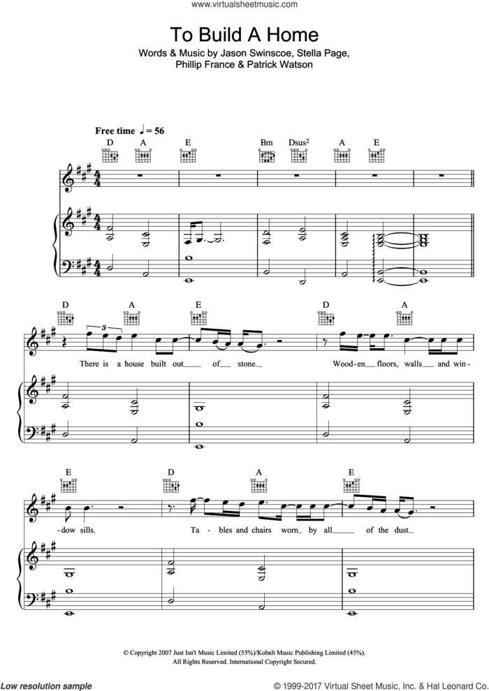 To Build A Home sheet music for voice, piano or guitar by Cinematic Orchestra, Jason Swinscoe, Patrick Watson, Phillip France and Stella Page, intermediate skill level
