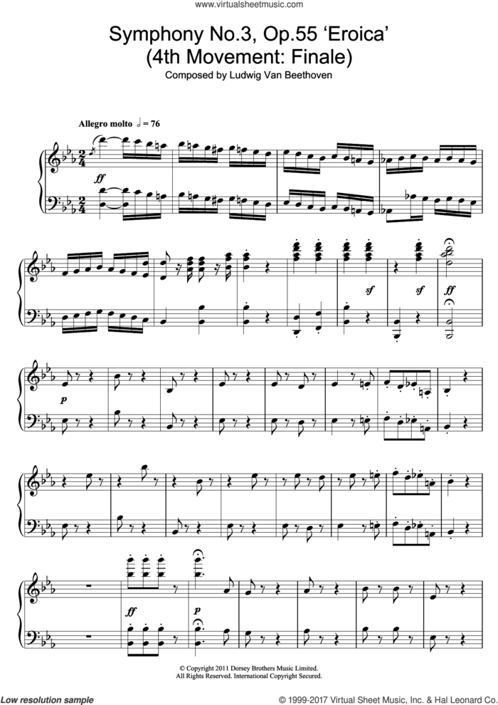 Symphony No.3 (Eroica), 4th Movement: Finale sheet music for piano solo by Ludwig van Beethoven, classical score, intermediate skill level