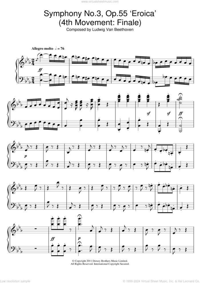 Symphony No.3 (Eroica), 4th Movement: Finale sheet music for piano solo by Ludwig van Beethoven, classical score, intermediate skill level