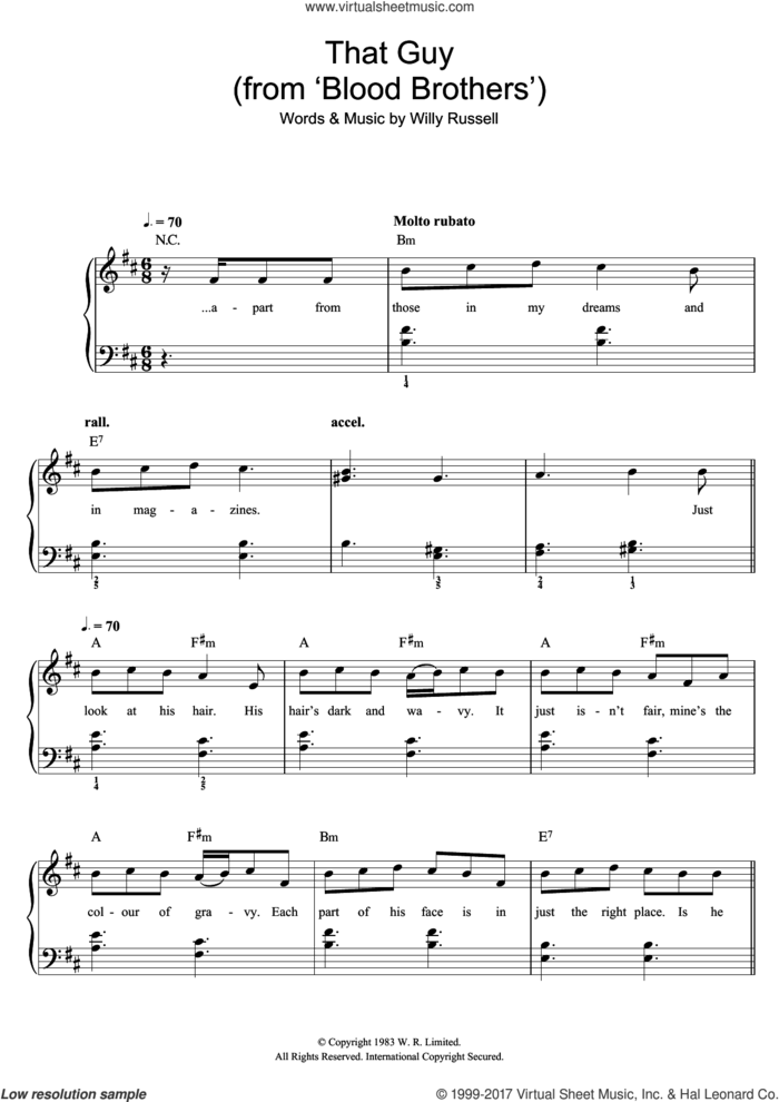 That Guy (from Blood Brothers) sheet music for piano solo by Willy Russell, easy skill level