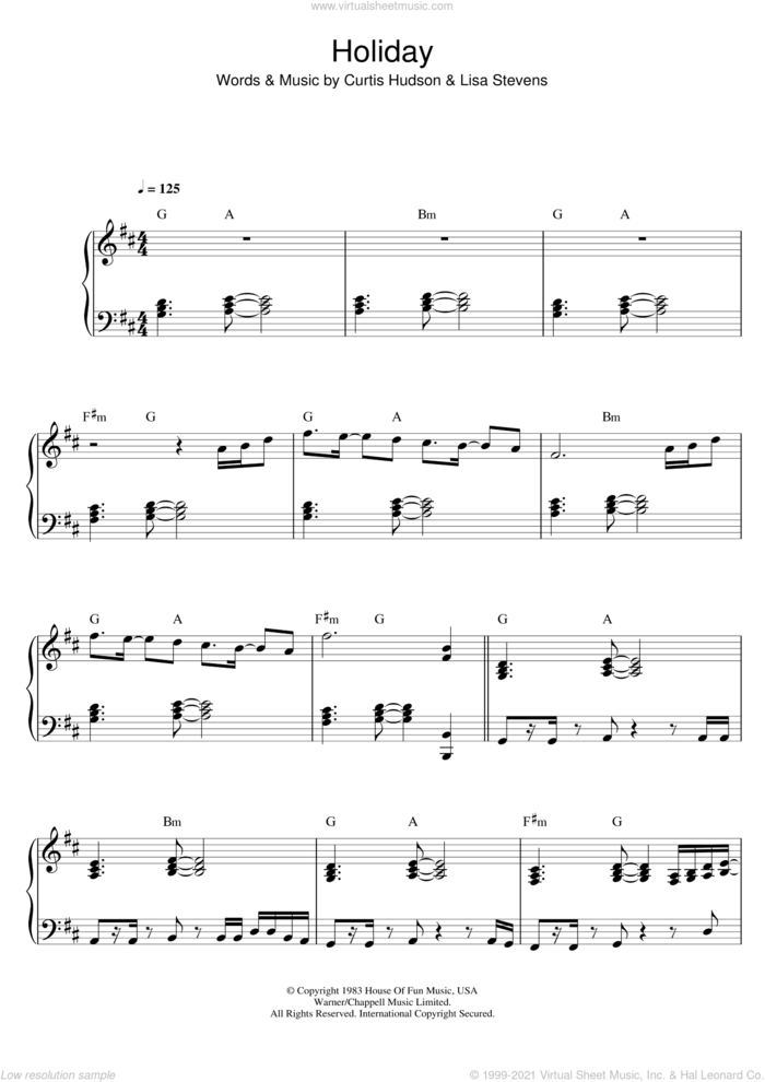 Holiday sheet music for voice, piano or guitar by Madonna, Curtis Hudson and Lisa Stevens, intermediate skill level
