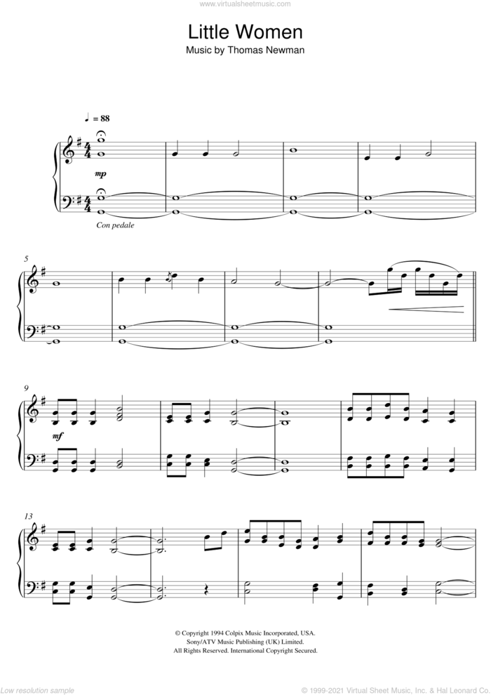 Little Women (Orchard House (Main Title)/Valley Of The Shadow) sheet music for piano solo by Thomas Newman, intermediate skill level