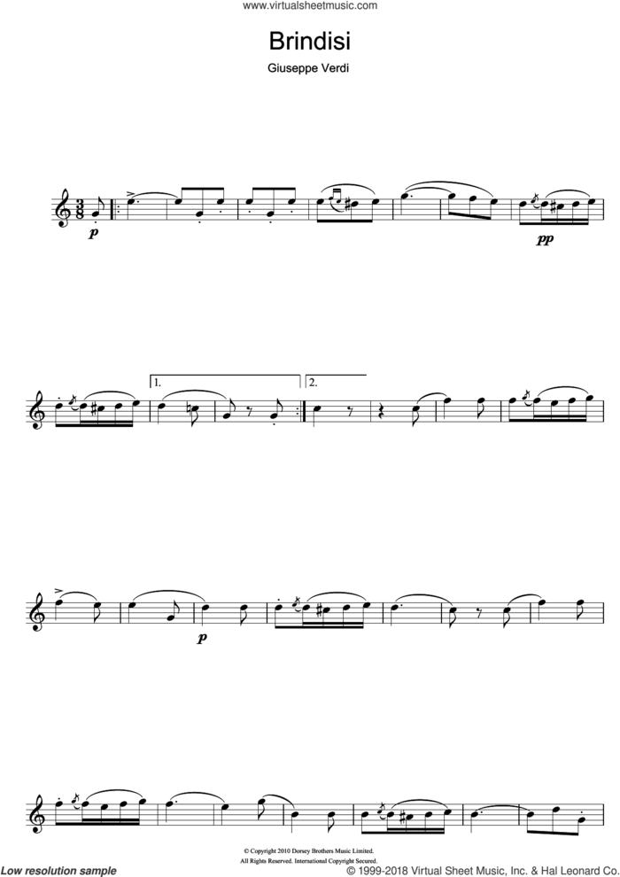 Brindisi (from La Traviata) sheet music for alto saxophone solo by Giuseppe Verdi, classical score, intermediate skill level