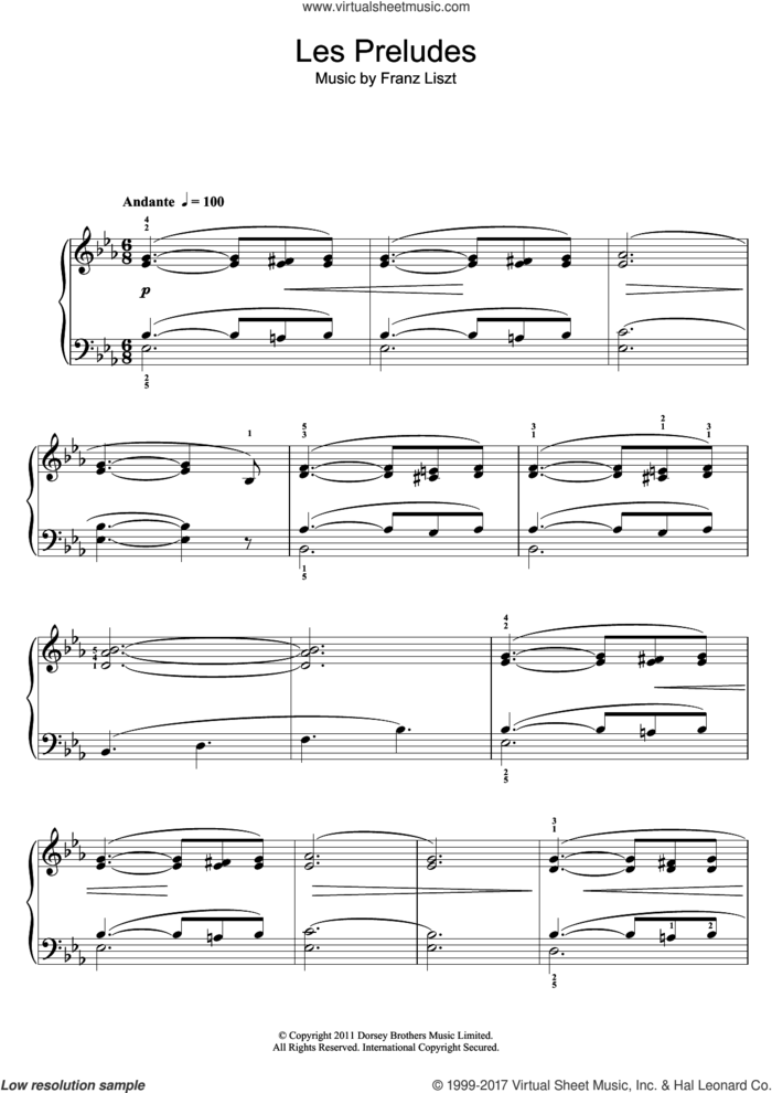 Les Preludes sheet music for piano solo by Franz Liszt, classical score, intermediate skill level