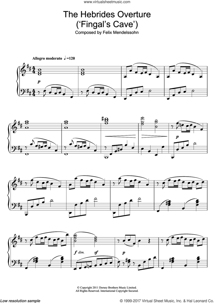 The Hebrides Overture (Fingal's Cave) sheet music for piano solo by Felix Mendelssohn-Bartholdy, classical score, intermediate skill level