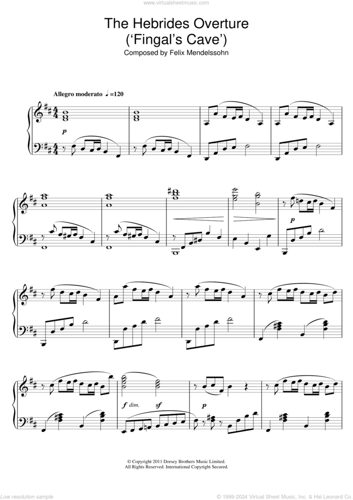 The Hebrides Overture (Fingal's Cave) sheet music for piano solo by Felix Mendelssohn-Bartholdy, classical score, intermediate skill level