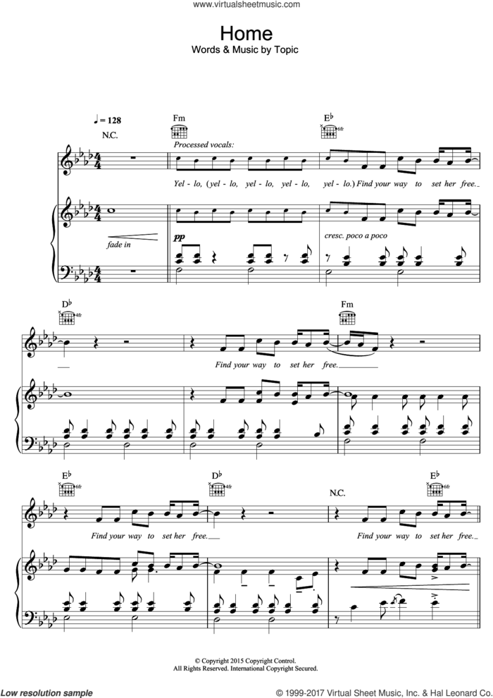 Home (featuring Nico Santos) sheet music for voice, piano or guitar by Topic and Nico Santos, intermediate skill level