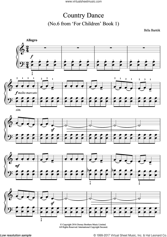 Country Dance (From 'For Children', Volume 1) sheet music for piano solo by Bela Bartok and Bela Bartok, easy skill level