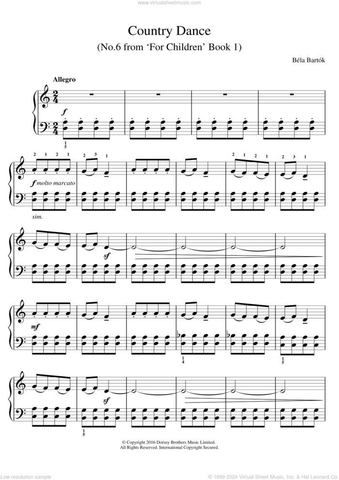 Country Dance (From 'For Children', Volume 1) sheet music for piano solo by Bela Bartok and Bela Bartok, easy skill level