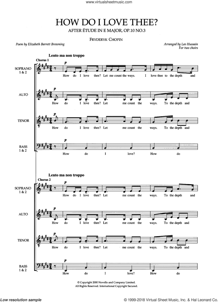 How Do I Love Thee? (arr. Leo Hussain) sheet music for choir (SATB: soprano, alto, tenor, bass) by Frederic Chopin, Leo Hussain and Elizabeth Barrett Browning, classical score, intermediate skill level