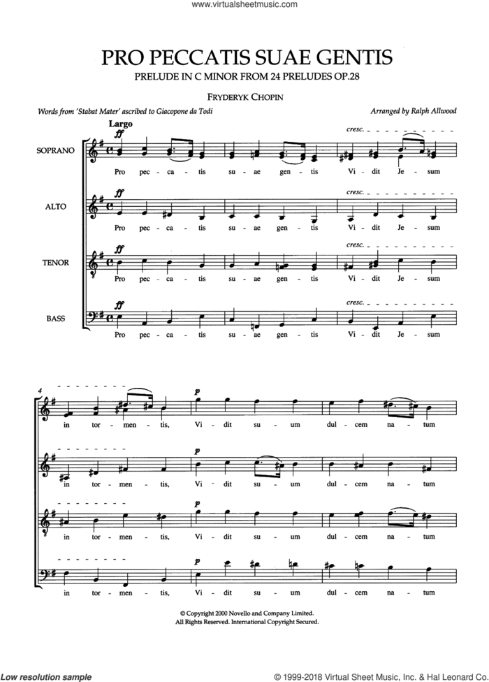 Pro Peccatis Suae Gentis (arr. Ralph Allwood) sheet music for choir (SATB: soprano, alto, tenor, bass) by Frederic Chopin, Ralph Allwood and Giacopone da Todi, classical score, intermediate skill level