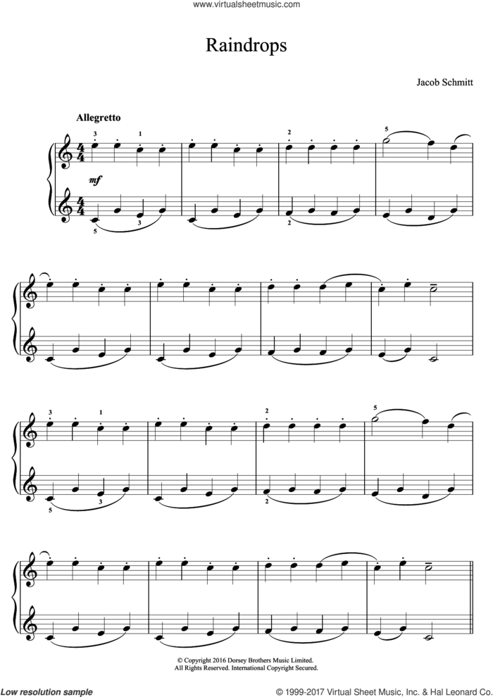 Raindrops sheet music for piano solo by Jacob Schmitt, classical score, easy skill level