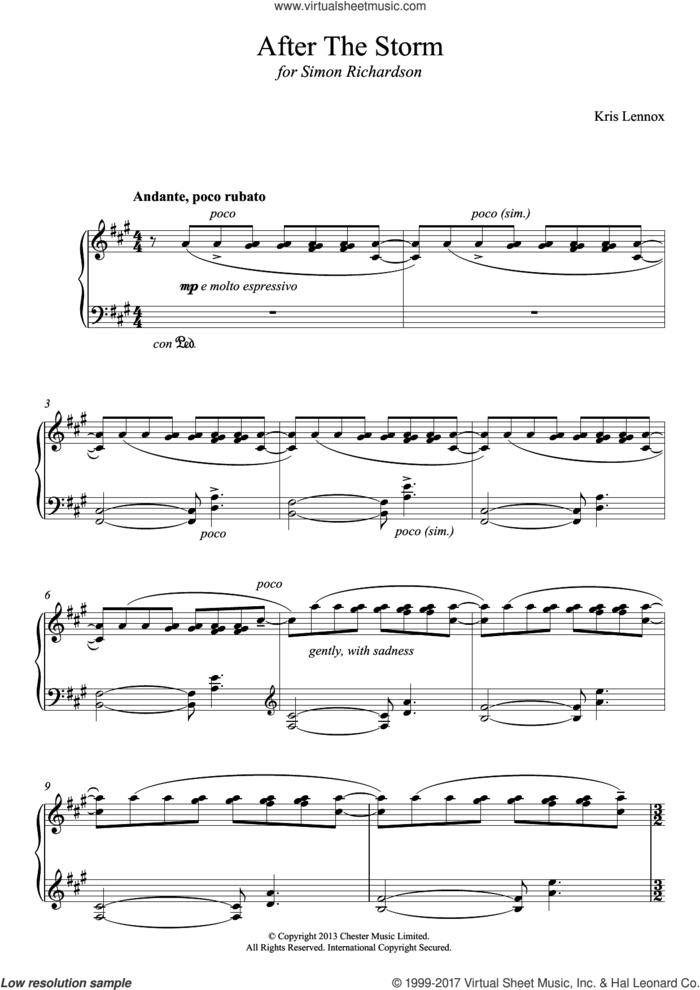 After The Storm sheet music for piano solo by Kris Lennox, classical score, intermediate skill level