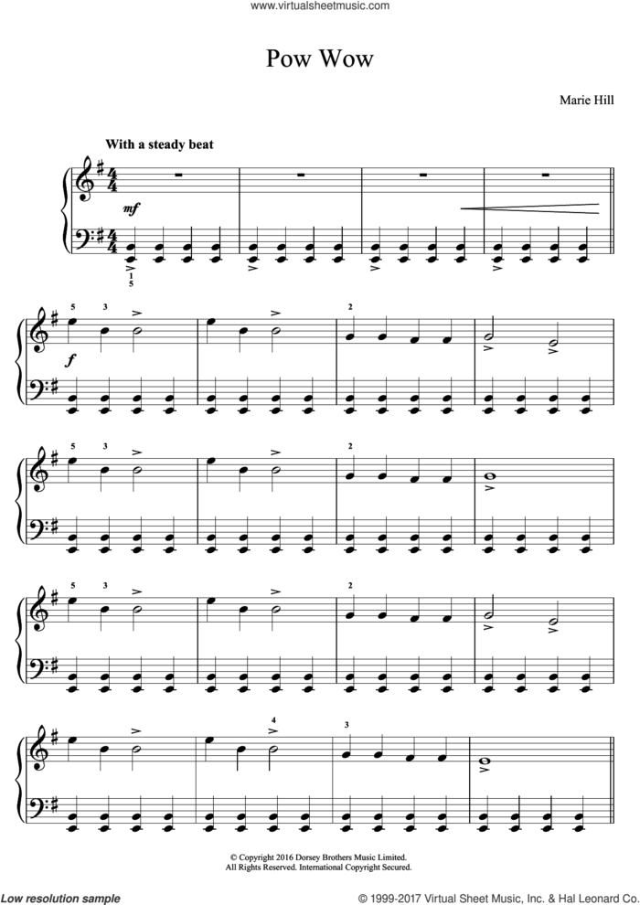 Pow Wow sheet music for piano solo by Marie Hill, classical score, easy skill level