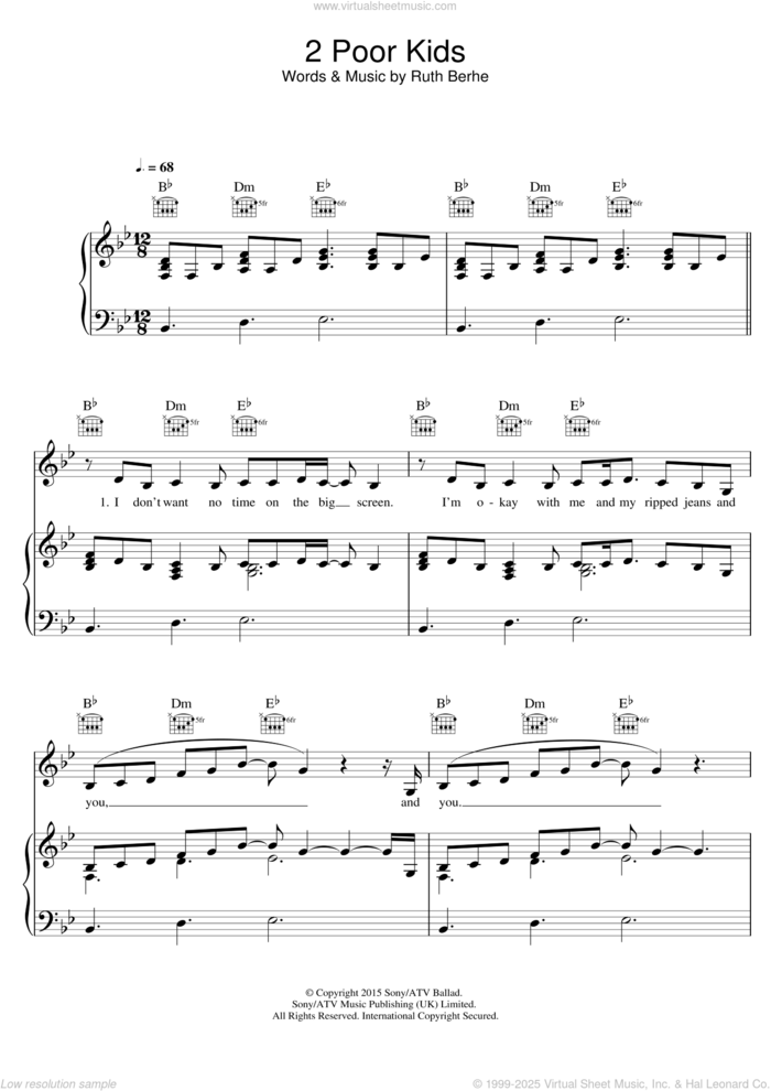 2 Poor Kids sheet music for voice, piano or guitar by Ruth B and Ruth Berhe, intermediate skill level