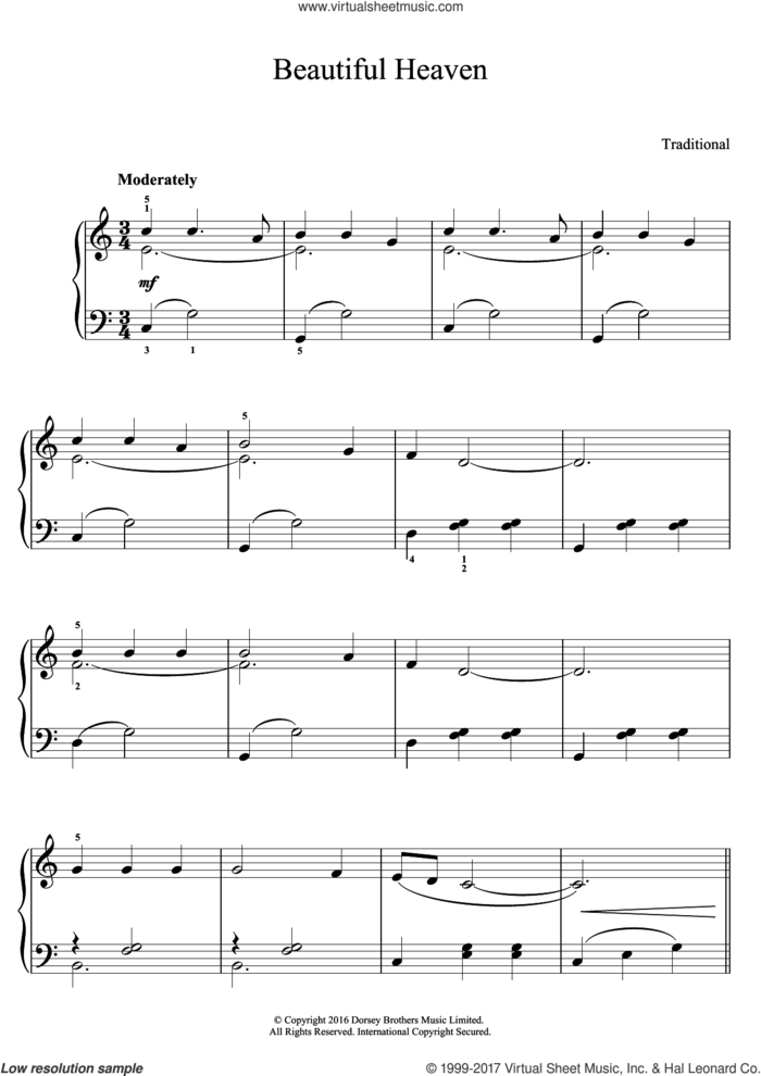 Beautiful Heaven sheet music for piano solo by Mexican Folksong and Miscellaneous, easy skill level