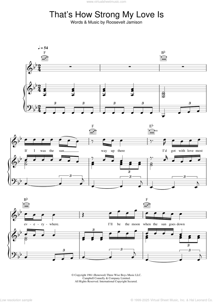 That's How Strong My Love Is sheet music for voice, piano or guitar by Otis Redding and Roosevelt Jamison, intermediate skill level