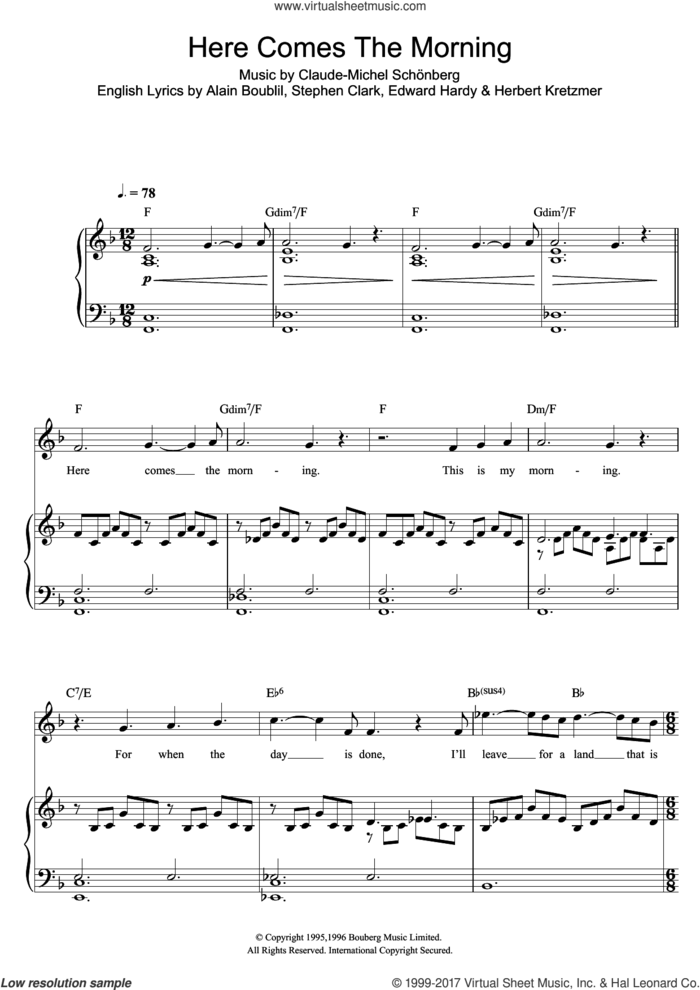 Here Comes The Morning (From Martin Guerre) sheet music for voice and piano by Russell Watson, Alain Boublil, Claude-Michel Schonberg, Edward Hardy, Herbert Kretzmer and Steve Clark, classical score, intermediate skill level