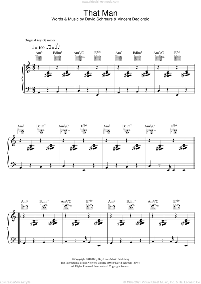 That Man sheet music for voice, piano or guitar by Caro Emerald, David Schreurs and Vincent Degiorgio, intermediate skill level