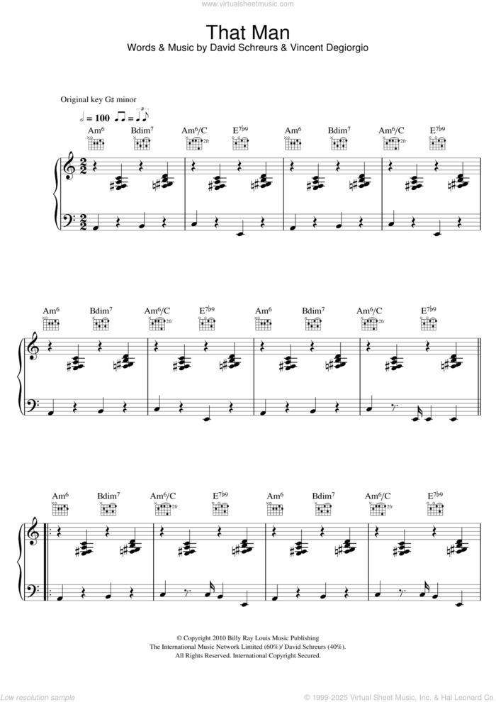 That Man sheet music for voice, piano or guitar by Caro Emerald, David Schreurs and Vincent Degiorgio, intermediate skill level