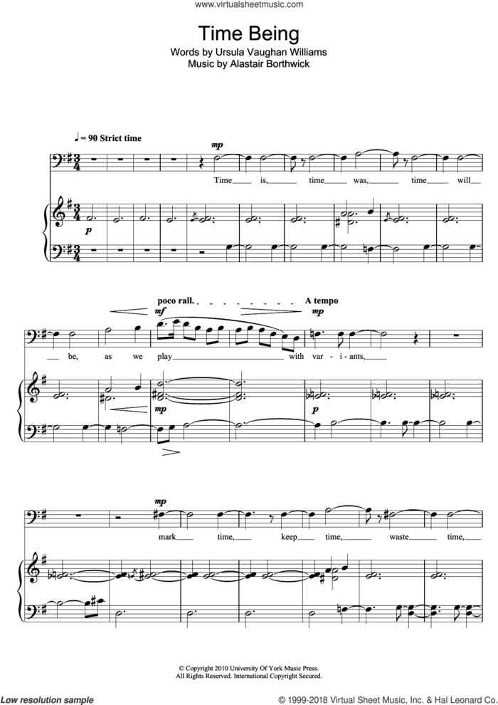 Time Being sheet music for voice and piano by Alastair Borthwick and Ursula Vaughan Williams, classical score, intermediate skill level