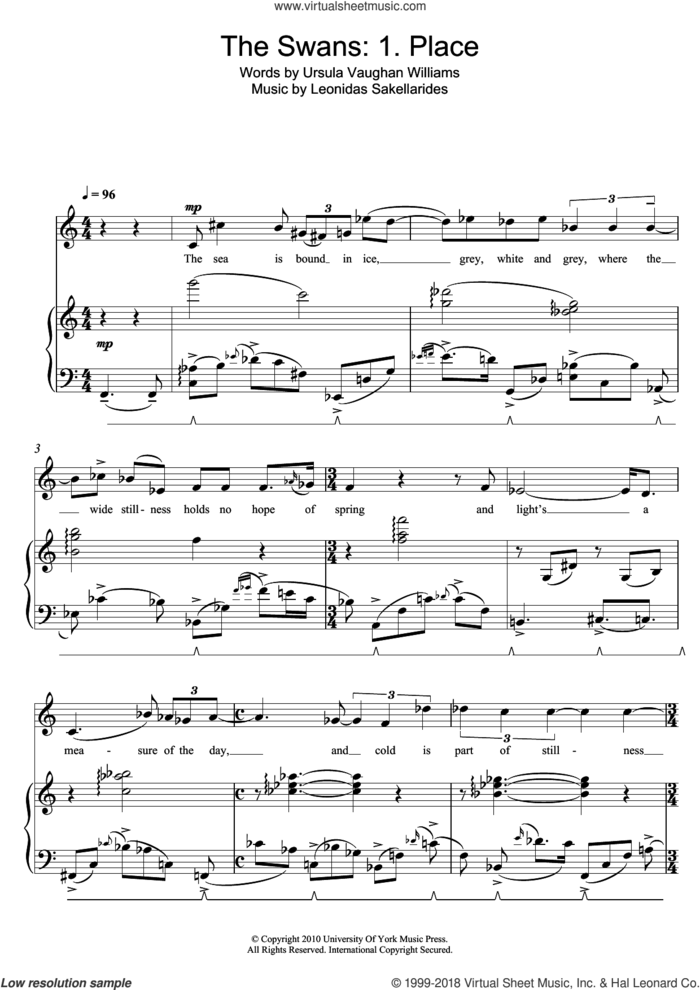 The Swans: 1. Place sheet music for voice and piano by Leonidas Sakellarides and Ursula Vaughan Williams, classical score, intermediate skill level