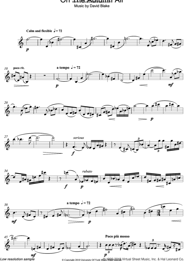 On The Autumn Air sheet music for oboe solo by David Blake, classical score, intermediate skill level