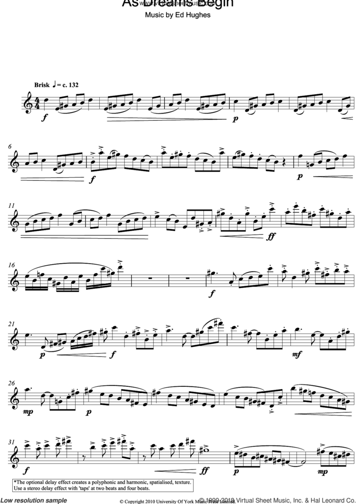 As Dreams Begin sheet music for oboe solo by Ed Hughes, classical score, intermediate skill level