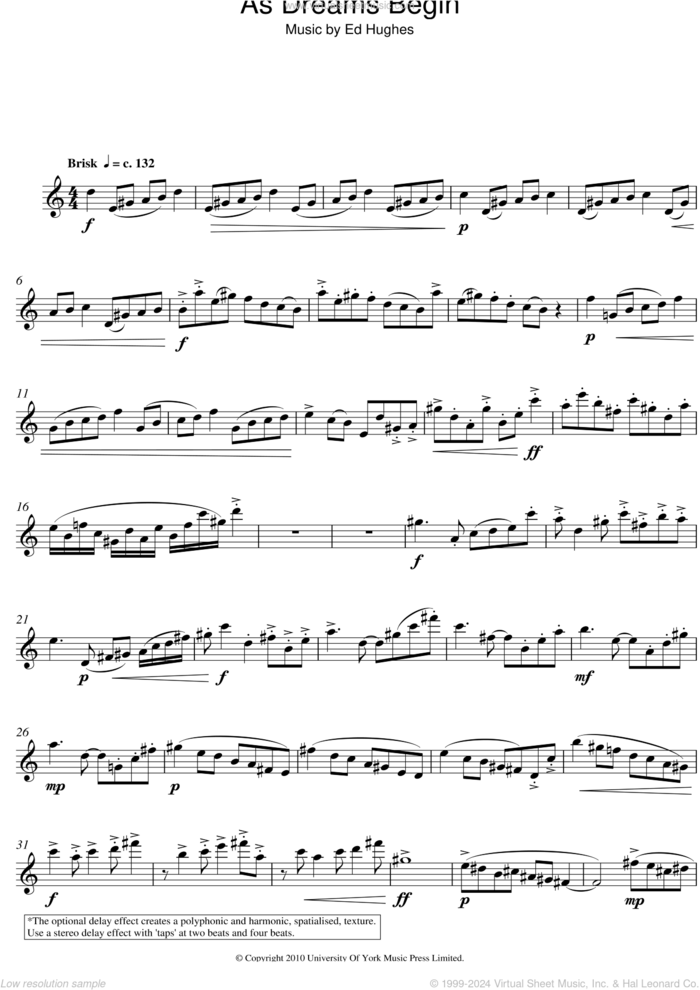 As Dreams Begin sheet music for oboe solo by Ed Hughes, classical score, intermediate skill level