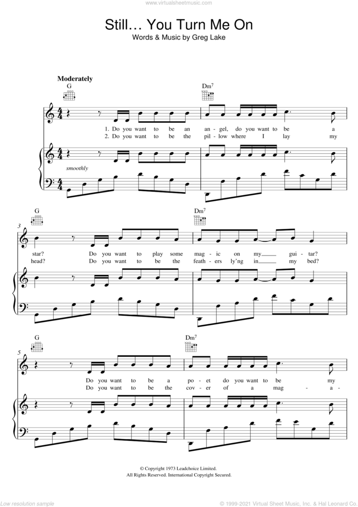 Still You Turn Me On sheet music for voice, piano or guitar by Emerson, Lake & Palmer and Greg Lake, intermediate skill level