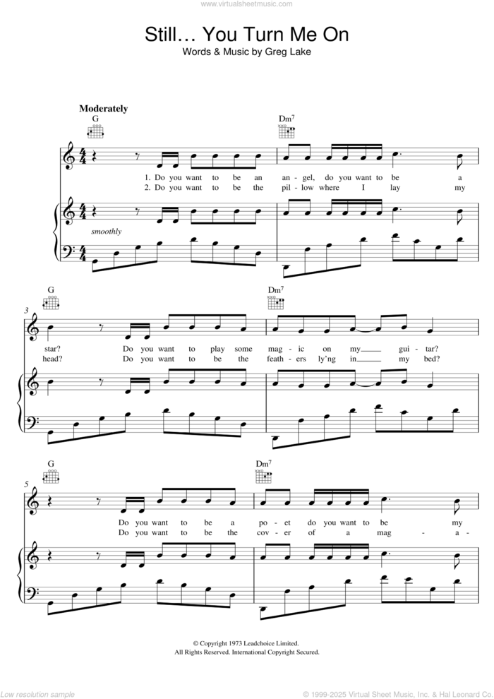 Still You Turn Me On sheet music for voice, piano or guitar by Emerson, Lake & Palmer and Greg Lake, intermediate skill level