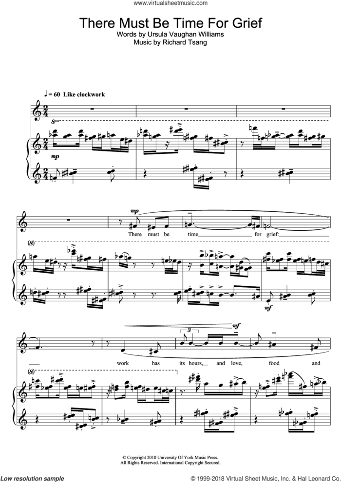 There Must Be Time For Grief sheet music for voice and piano by Richard Tsang and Ursula Vaughan Williams, classical score, intermediate skill level