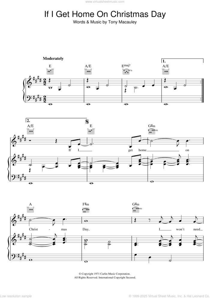 If I Get Home On Christmas Day sheet music for voice, piano or guitar by Elvis Presley and Tony MacAuley, intermediate skill level