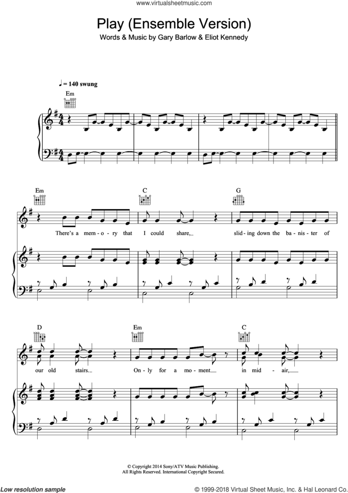 Play (Ensemble Version) (from 'Finding Neverland') sheet music for voice, piano or guitar by Gary Barlow and Eliot Kennedy, intermediate skill level