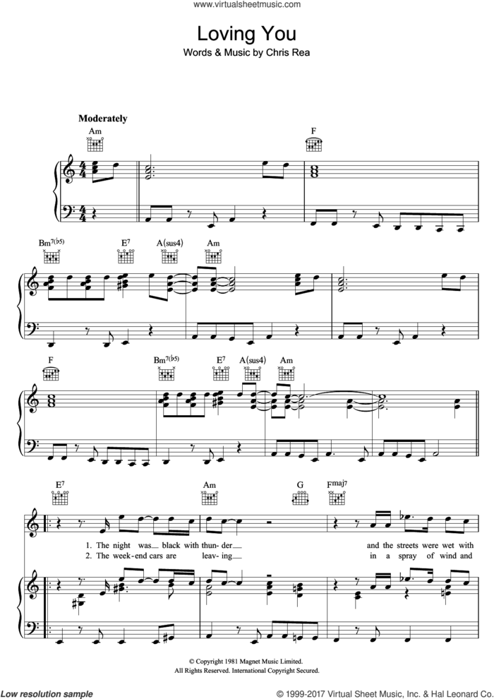 Loving You sheet music for voice, piano or guitar by Chris Rea, intermediate skill level