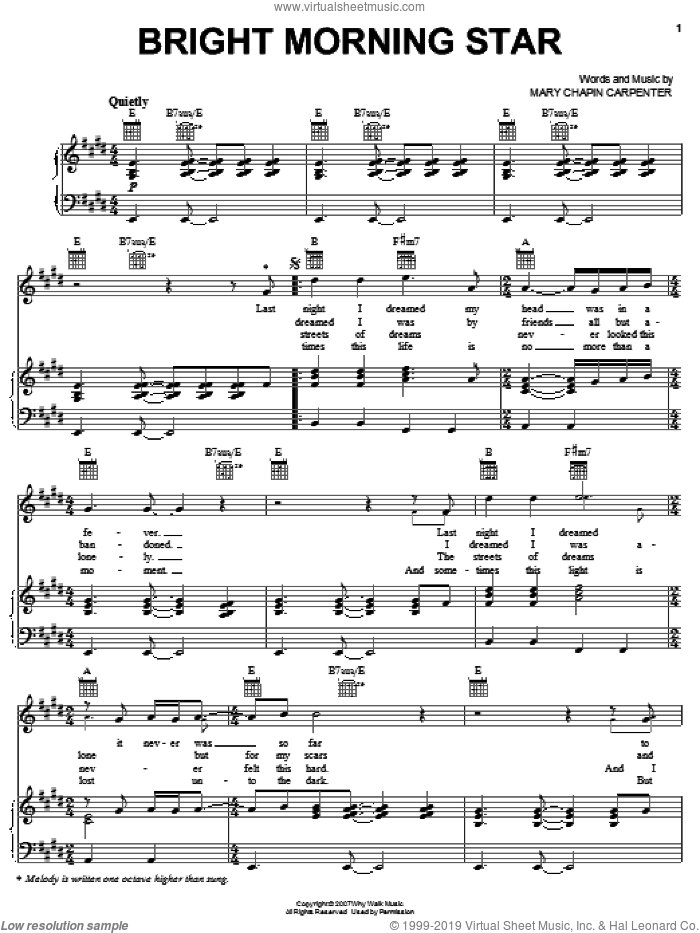 Bright Morning Star sheet music for voice, piano or guitar by Mary Chapin Carpenter, intermediate skill level