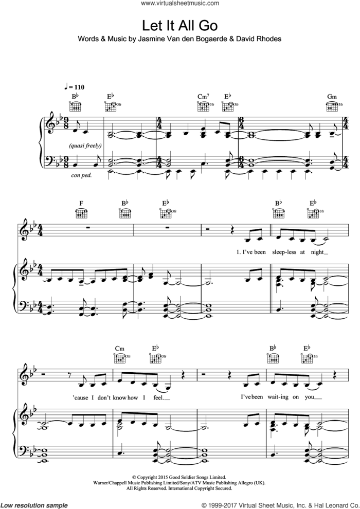 Let It All Go sheet music for voice, piano or guitar by Birdy, RHODES, David Rhodes and Jasmine Van den Bogaerde, intermediate skill level