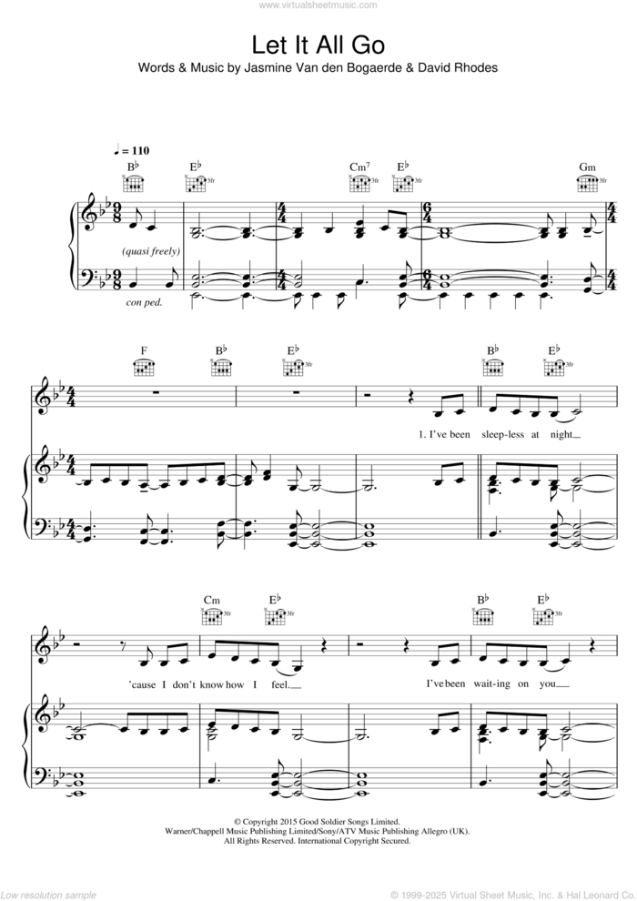 Let It All Go sheet music for voice, piano or guitar by Birdy, RHODES, David Rhodes and Jasmine Van den Bogaerde, intermediate skill level