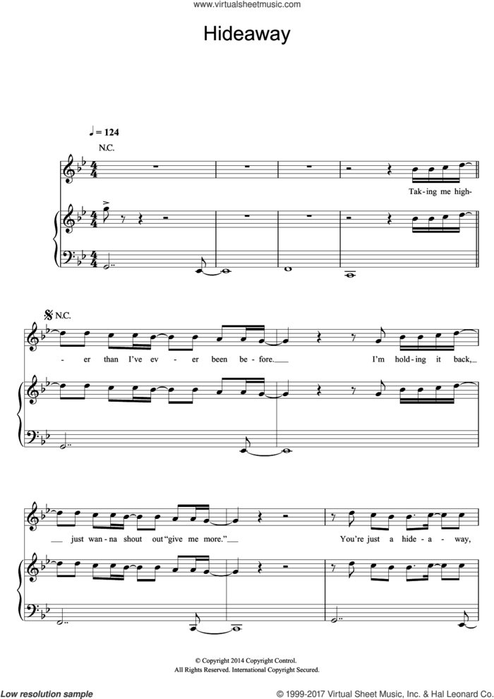 Hideaway sheet music for voice, piano or guitar by Kiesza, intermediate skill level