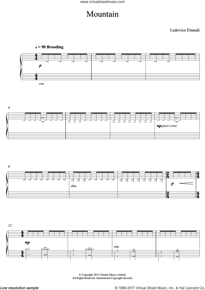 Mountain sheet music for piano solo by Ludovico Einaudi, classical score, intermediate skill level