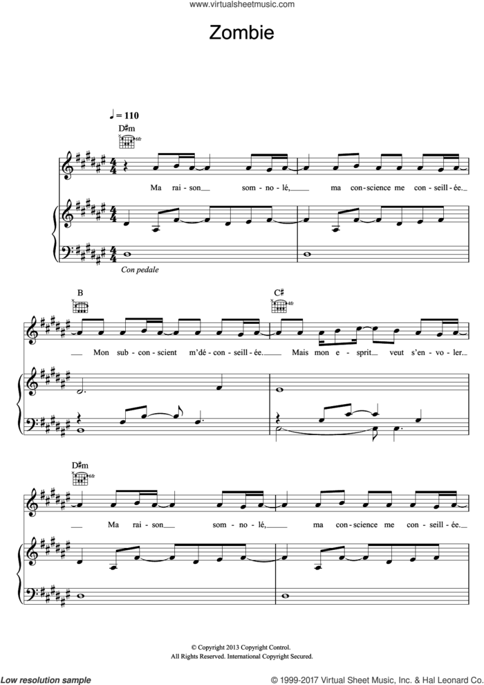 Zombie sheet music for voice, piano or guitar by Maitre Gims, intermediate skill level
