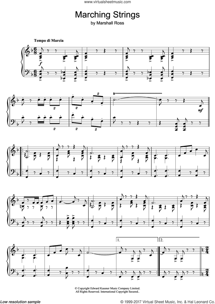 Marching Strings sheet music for piano solo by Marshall Ross, intermediate skill level