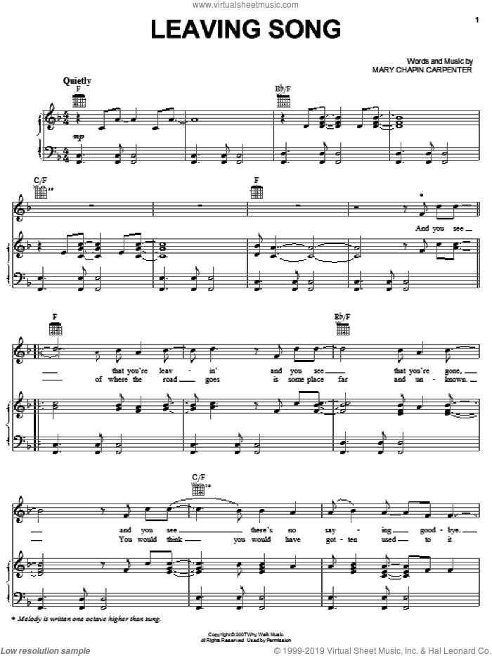 Leaving Song sheet music for voice, piano or guitar by Mary Chapin Carpenter, intermediate skill level