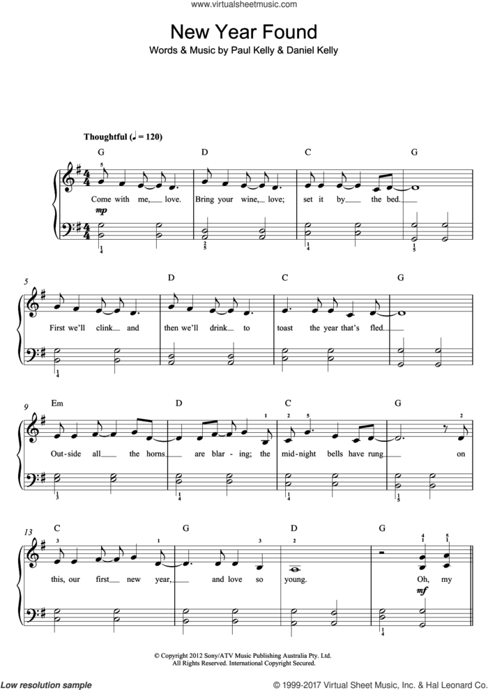 New Found Year sheet music for piano solo (beginners) by Paul Kelly and Daniel Kelly, beginner piano (beginners)