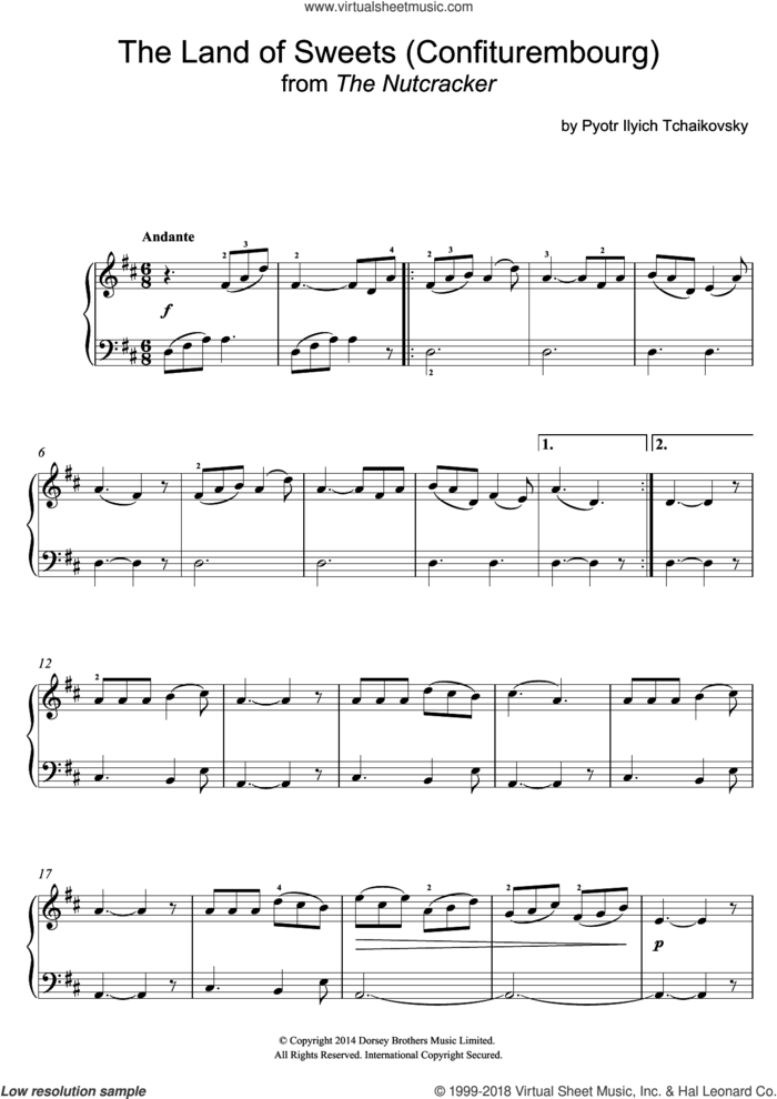 The Land Of Sweets (Confiturembourg) sheet music for piano solo by Pyotr Ilyich Tchaikovsky, classical score, easy skill level